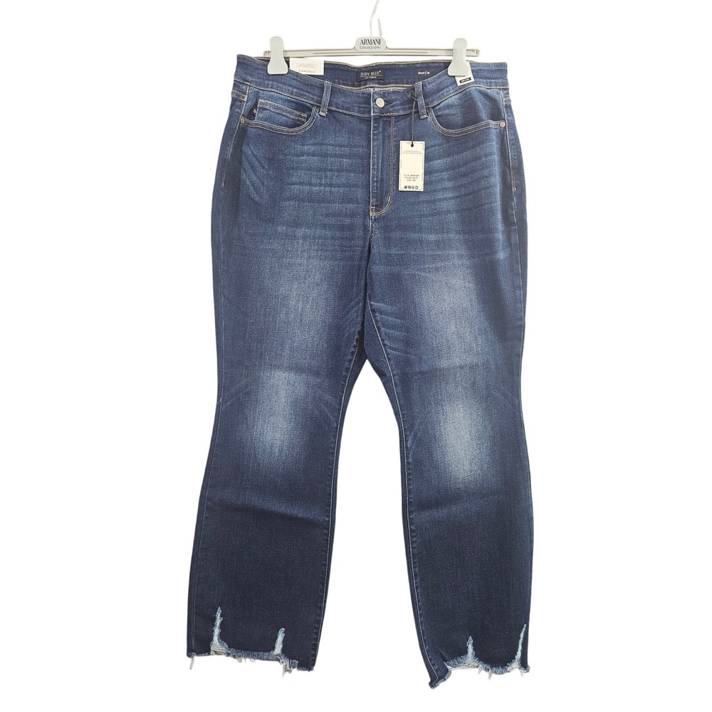 Judy Blue Bootcut Jeans Womens 22W Dark Wash Raw Hem Mid Rise Stretch JB82519DK